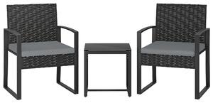 Outsunny Rattan Bistro Set, 3 Piece Garden Furniture Set with Glass Top Table and Cushions, Light Grey