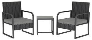 Outsunny Rattan Bistro Set, 3 Piece Garden Furniture Set with Cushions and Glass Top Table, Black