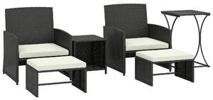 Outsunny 6 Piece Rattan Garden Furniture, Space-Saving Patio Furniture Set with Nesting Tables, Chairs, Stools, Cushions, Black