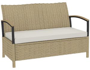 Outsunny 125L Garden Storage Bench, 2 Seater PE Rattan Outdoor Bench Storage Box with Padded Cushion, Khaki