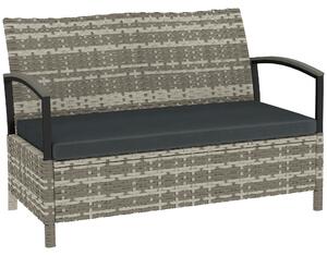 Outsunny 125L Garden Storage Bench, 2 Seater PE Rattan Outdoor Bench Storage Box with Padded Cushion, Dark Grey