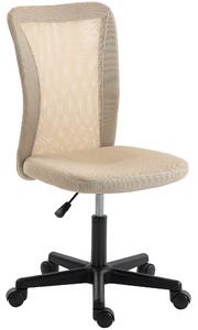 Vinsetto Computer Desk Chair, Mesh Office Chair with Adjustable Height and Swivel Wheels, Armless Study Chair, Beige