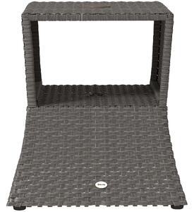 Outsunny Rattan Outdoor Coffee Table, Wicker Garden Patio Bistro Side Table with Umbrella Hole and Storage Space, Dark Grey