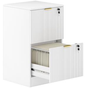 HOMCOM Filing Cabinet, Fluted Vertical File Cabinet with 2 Lockable Drawers and Hanging Rails, White