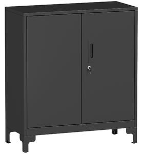 HOMCOM Lockable Metal Filing Cabinet, 2-Tier Storage Cupboard with Double Doors, Modern Office Organiser, Black