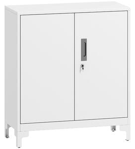HOMCOM Lockable Metal Filing Cabinet, 2-Tier Storage Cupboard with Double Doors, Modern Office Organiser, White
