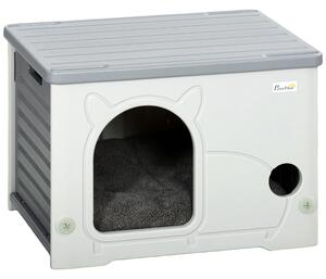 PawHut Cat House Stackable Pet Shelter with Removable Cushion for Indoor Outdoor Use Grey