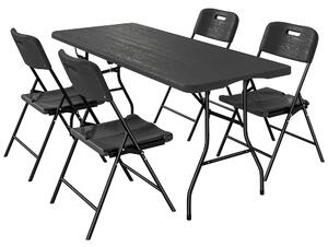 Outsunny 5 Piece 6ft Foldable Table and Chairs, Portable Picnic Table Set with 4 Chairs, Waterproof Top and Steel Frame, Black