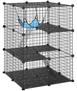 PawHut Indoor Cat Cage DIY Customizable 3-Tier Indoor Cat Enclosure with 3 Doors and Hammock 105 cm Black