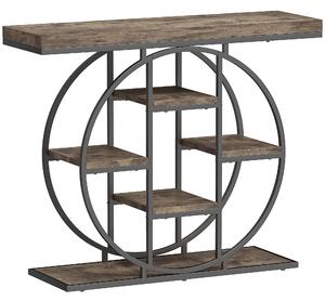 HOMCOM Industrial Console Table with Storage Shelves - Rustic Brown