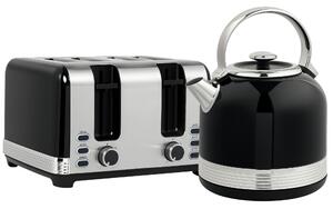 HOMCOM Polished Metal Kettle and Toaster Set - Black