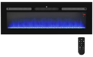 HOMCOM 127cm Electric Fireplace, 2000W Recessed and Wall Mounted Electric Fire with Remote Control, 9 Flame Colour and Crystal, Black