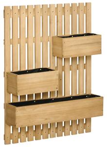 Outsunny Wall-mounted Wooden Garden Planters with Trellis, Drainage Holes and 3 Movable Planter Boxes, Wall Raised Garden Bed for Patio, Natural