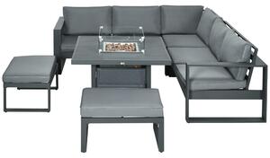 Outsunny 6-Piece Aluminium Garden Furniture Set, Outdoor Corner Sofa, Loveseat, Footstool, Sectional with Gas Fire Pit Table, Grey Aosom UK