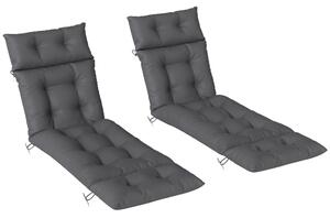 Outsunny Sun Lounger Cushions Only, 190x56x10cm Garden Lounge Chair Cushions Set of 2, Thick Sunbed Replacement Cushions with 6 Ties, Dark Grey