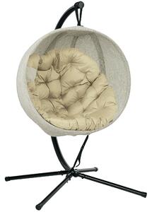 Outsunny Hanging Egg Chair with Folding Basket, Garden Hanging Chair with Stand, Thickened Cushion, Cup Holder for Patio, Balcony, Khaki