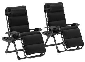 Outsunny 2 Sun Loungers Set, Reclining Garden Chairs w/ Cushions, Black Aosom UK