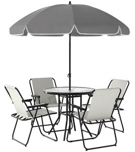Outsunny 4 Seater Garden Furniture Set, Outdoor Garden Dining Set with Folding Chairs and Round Glass Top Table for Patio, Cream White