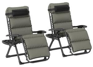 Outsunny Set of Two Reclining Sun Loungers, with Cushion - Grey