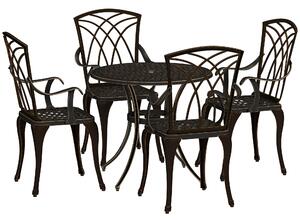 Outsunny 5 Pieces Garden Dining Set for 4, Cast Aluminium Outdoor Dining Set with 4 Armchairs and Round Dining Table with Parasol Hole, Bronze Tone