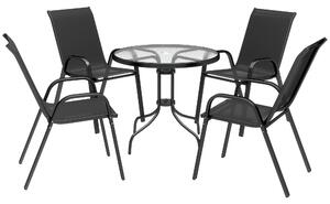 Outsunny Five-Piece Steel Patio Set, with Glass-Top Table - Black