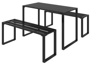 Outsunny 3Pcs Outdoor Dining Set Metal Beer Table Bench Patio Garden Yard Black Aosom UK
