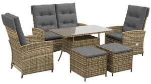 Outsunny Six-Piece Rattan Garden Set, with Reclining Chairs - Grey