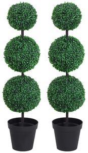 Outsunny Set of 2 Artificial Boxwood Ball Topiary Trees Potted Decorative Plant Outdoor and Indoor Décor (112cm) Aosom UK