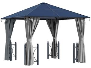 Outsunny 3 x 3(m) Hardtop Gazebo Canopy with Polycarbonate Roof, Steel & Aluminium Frame, Garden Pavilion with Mosquito Netting and Curtains, Black