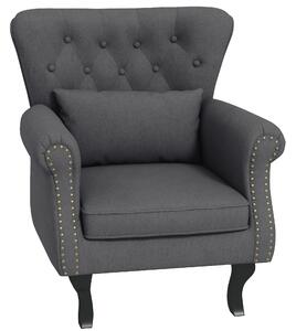 HOMCOM Chesterfield-style Accent Chair, Tufted Wingback Armchair with Pillow, Naihead Trim for Living Room, Bedroom, Cat Scratch Anti, Dark Grey Aosom UK