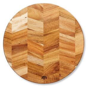 Round Acacia Chevron Chopping Board Brown
