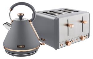 Tower Cavaletto 4 Slice Toaster & Kettle Set Grey