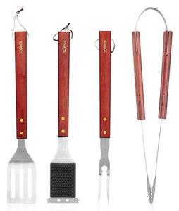 Tower 4 Piece Maple Wood BBQ Tools Set Stainless Steel