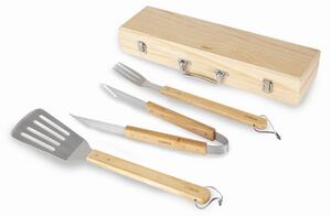 Tower 4 Piece Wooden BBQ Tools Set Stainless Steel