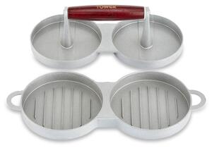 Tower Double Burger Press with Wood Stainless Steel