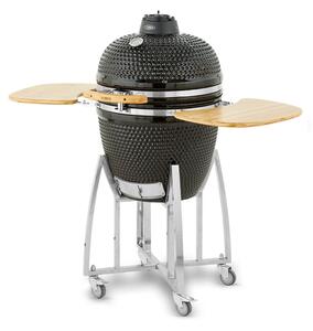 Tower Kamado XL Ceramic Charcoal BBQ with Collapsible Wooden Shelves Black