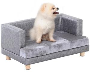 PawHut Dog Sofa Bed for Small-Sized Dogs, Elevated Pet Chair with PU Cover, Soft Cushion, Cat Couch Lounger with Anti-slip Legs - Grey