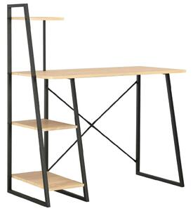 Biloxi Wooden Laptop Desk With Shelving Unit In Black And Oak