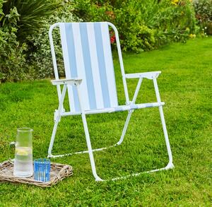 Blue and White Folding Chair