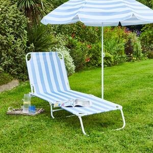 Blue and White Folding Lounger