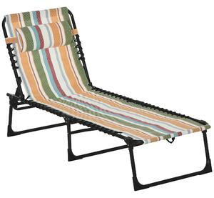 Outsunny Folding Sun Lounger, Multicoloured Beach Chaise Chair, Garden Reclining Cot, 4 Position Adjustable, Camping Hiking Recliner