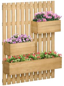 Outsunny Wall-mounted Wooden Garden Planters with Trellis, Drainage Holes and 3 Movable Planter Boxes, Wall Raised Garden Bed for Patio, Natural