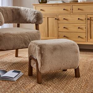 Curved Supersoft Fur Wooden Accent Stool Taupe