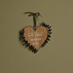 Love Story Husband & Wife Heart Hanging Ornament Brown