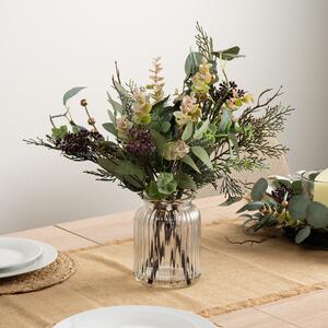 Artificial Eucalyptus Bouquet in Ribbed Glass Vase Green