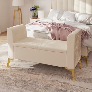 Pulford Velvet Upholstered Ottoman Storage Bench In Natural