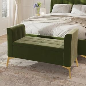 Pulford Velvet Upholstered Ottoman Storage Bench In Green