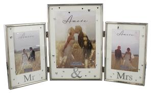 Amore Mr & Mrs Triple Photo Frame Silver