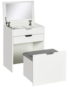 HOMCOM Dressing Table with Flip-up Mirror and Storage Stool, Vanity Table with Drawer and Hidden Compartments for Bedroom, Living Room, White