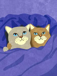 Illustration Cats in Bed, Raissa Oltmanns, (30 x 40 cm)